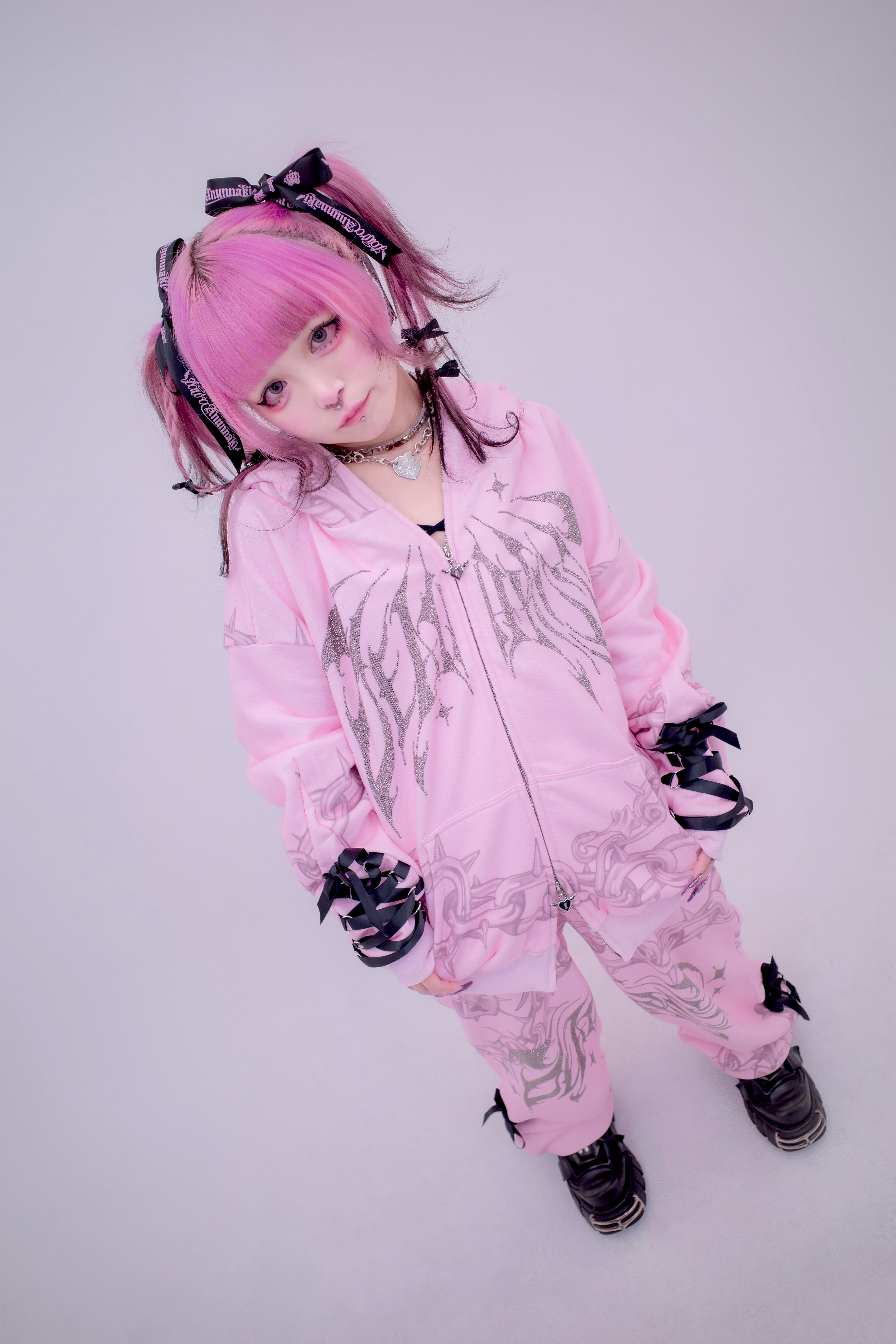Death Kiss Chain Hoodie ♡ Baby pink