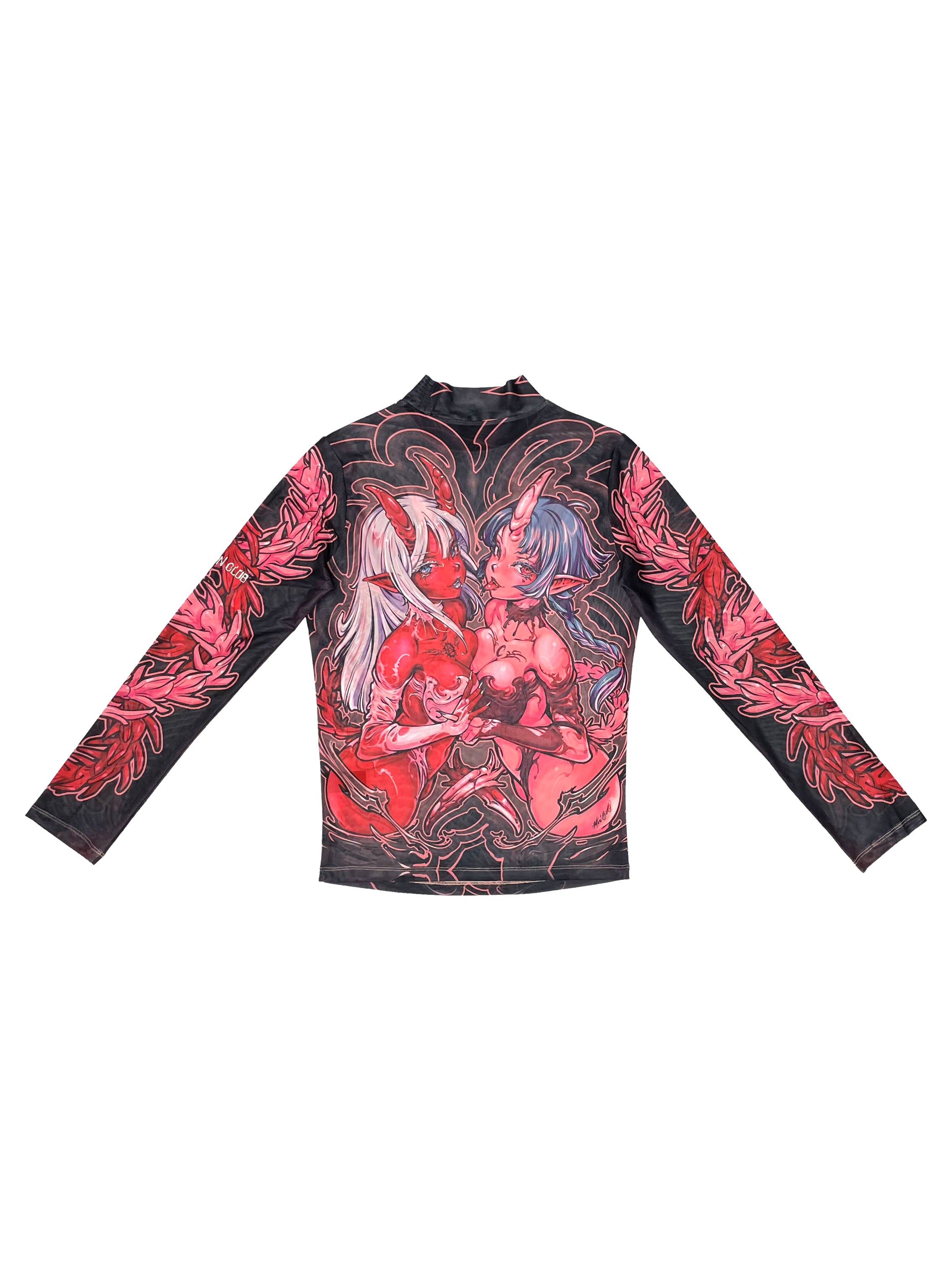 Jaded London Jaded Red And Black Space Game Long Sleeve Mesh Top for Men